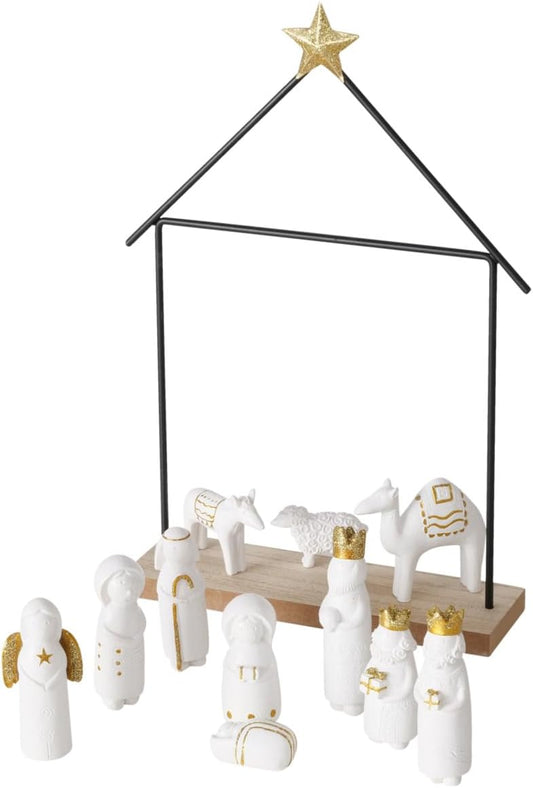 12-teilige Weihnachtskrippe mit Figuren-Set