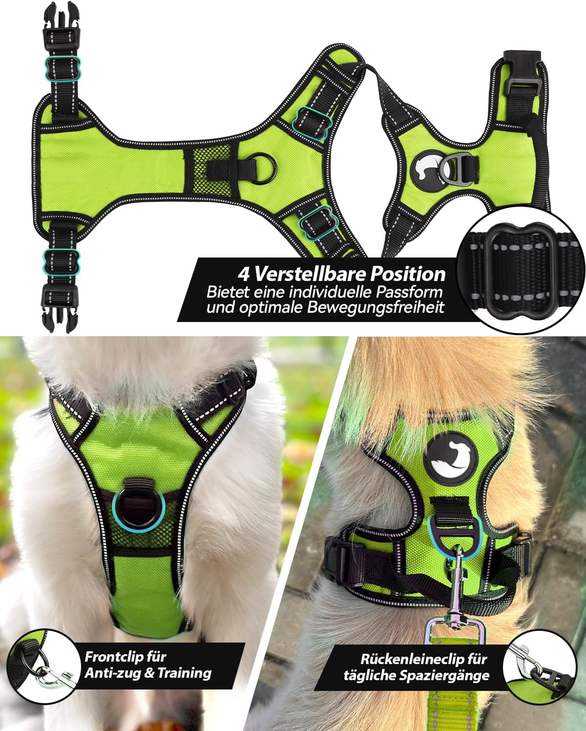 Reflektierendes Hundegeschirr, L (1er Pack) Grün