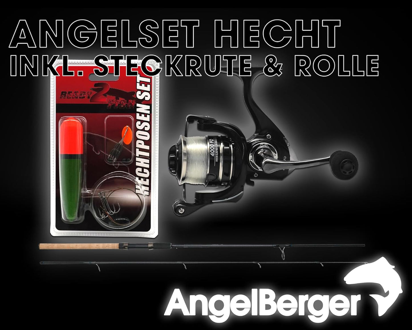 Steck Angelset Rute Rolle mit Zubehör für Hecht, Angelset Hecht