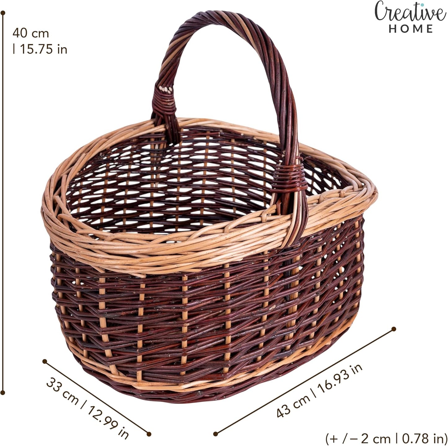Grosser Picknickkorb aus Weide 43x33x40 cm