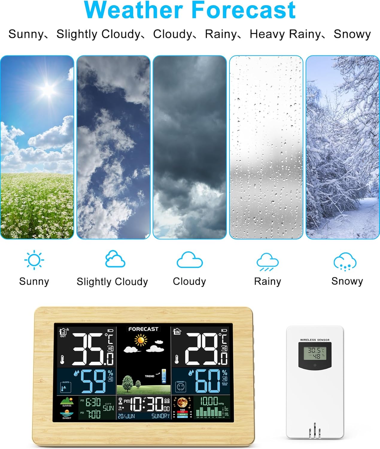 Funk-Wetterstation mit Aussensensor und Farbdisplay, Khaki
