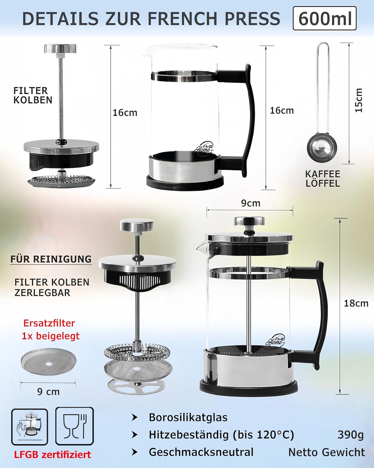 French Press Kaffeebereiter, 0,6L