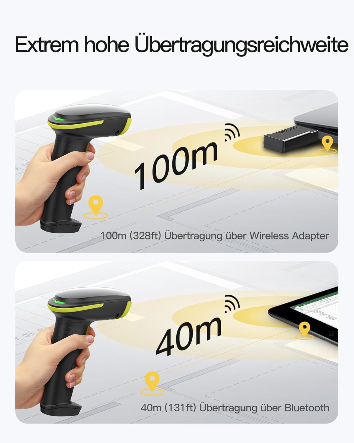 1D/2D Barcode-Scanner mit Bluetooth & USB, 2D Grün