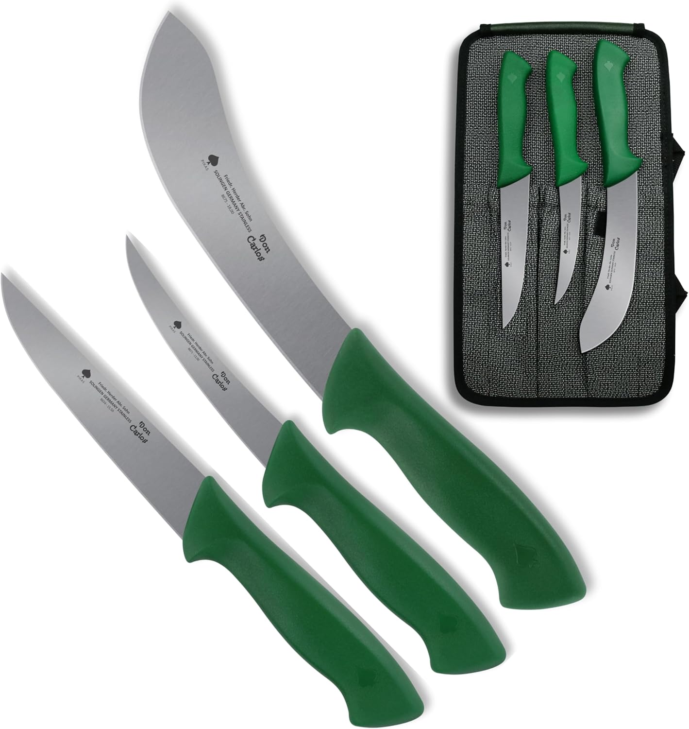 Schlachtmesser/Metzgermesser-Set, Rind & Rotwild - Grün, Schnittfeste Canva-Tasche