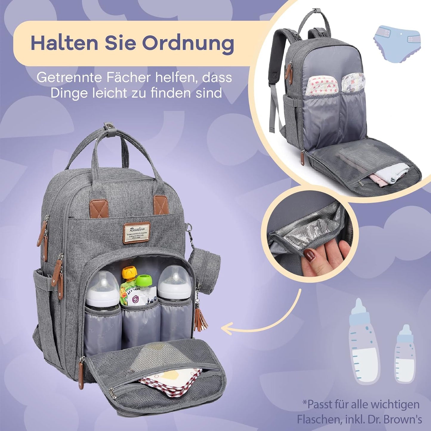 Baby-Wickelrucksack mit Wickelauflage, Grau