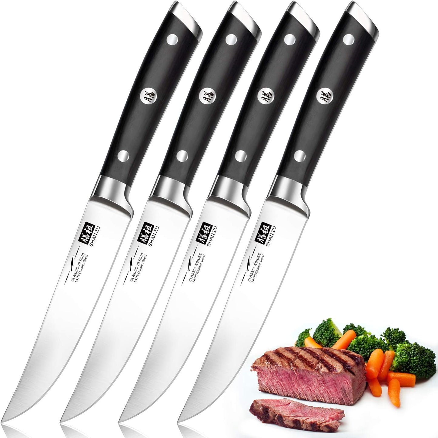 4-teiliges Steakmesser-Set, Deutscher Edelstahl Steakbesteck 4-teilig