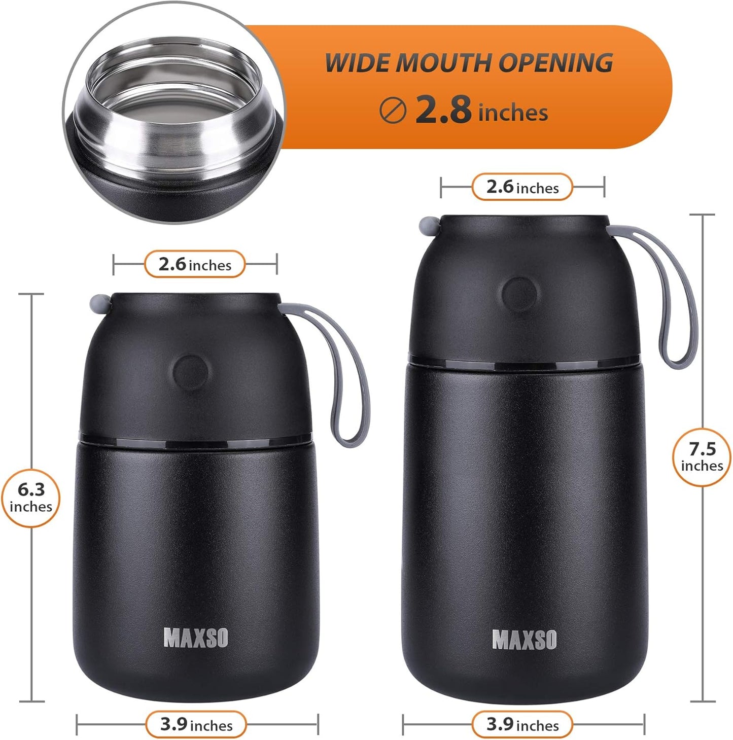 Thermobehälter-Set mit Löffel, 500ml + 700ml, Schwarz 500 ml + 700 ml