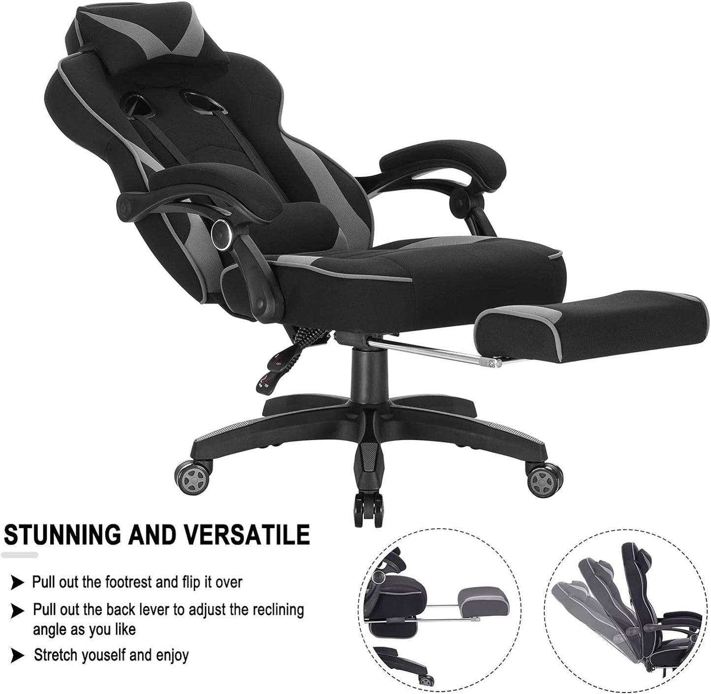 Gaming PC-Stuhl, Grau ; Elastischer Stoff