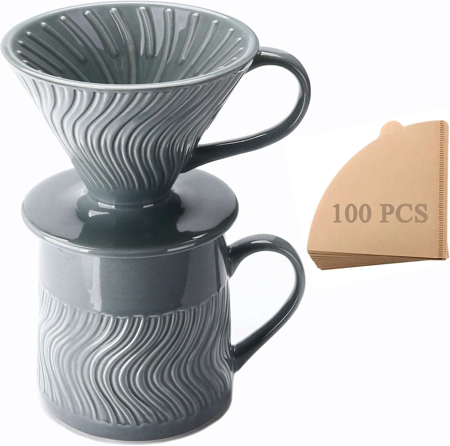 Pour-Over Kaffeebereiter mit Papierfiltern, 450 ml(Grau)