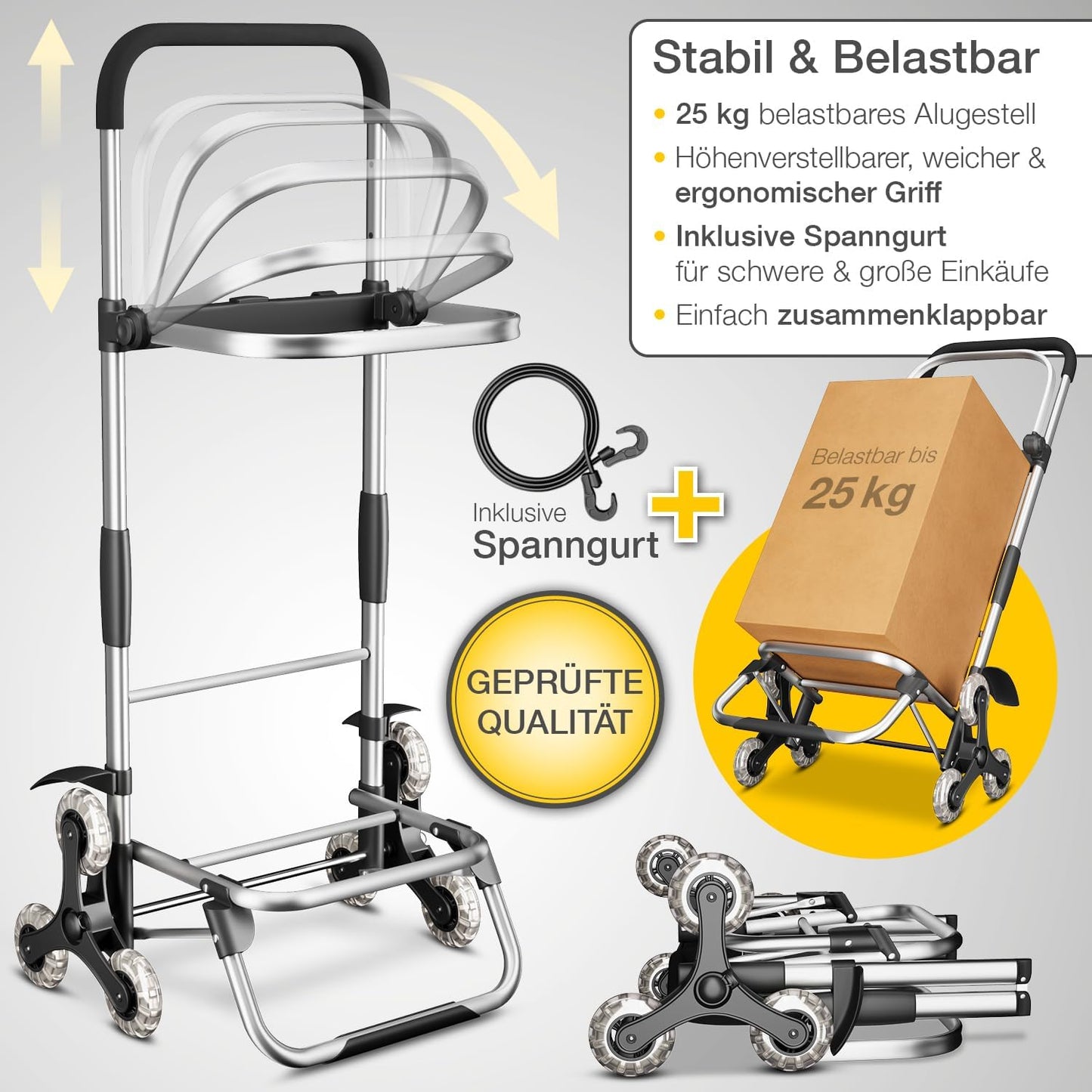 Einkaufstrolley Treppensteiger mit Kühlfach, Treppensteiger-Trolley Schwarz