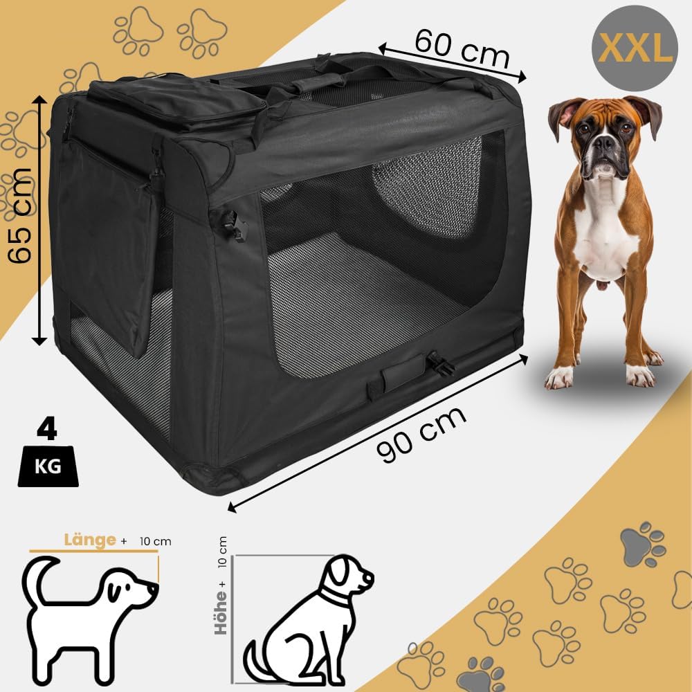 Faltbare Hundetransportbox, L 90 x B 60 x H 65 cm Schwarz