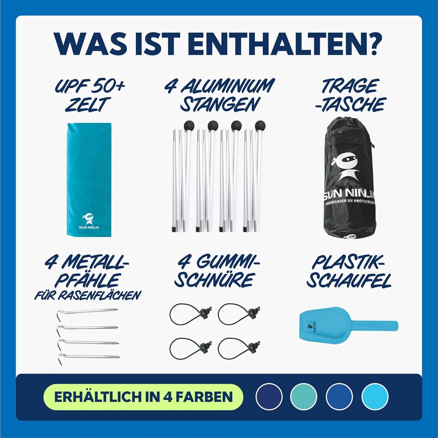 Strandzelt mit Sandschaufel & Erdnägeln, 4 Person - Navy
