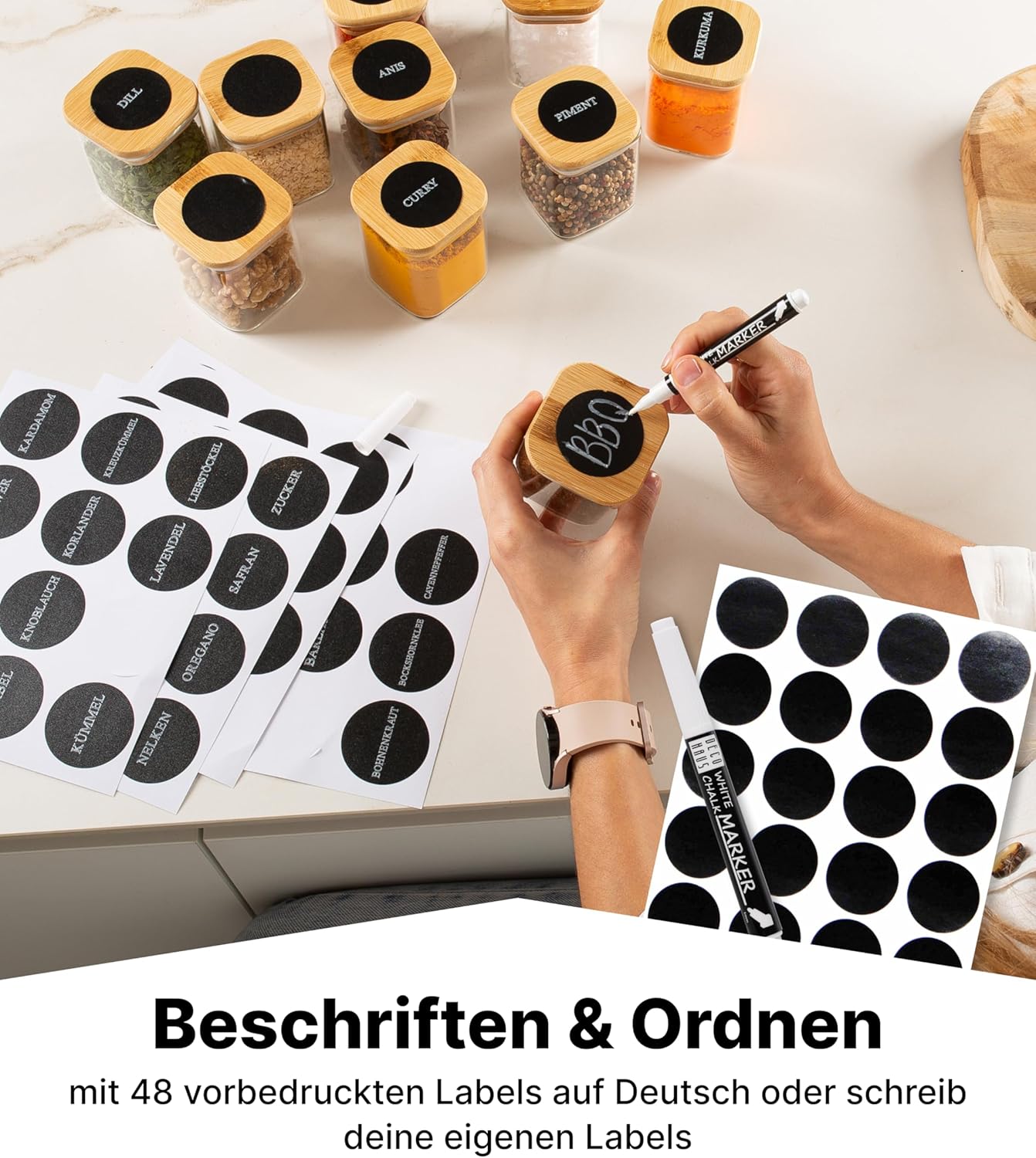 Gewürzgläser-Set mit Deckel, 20 Stk., Eckig