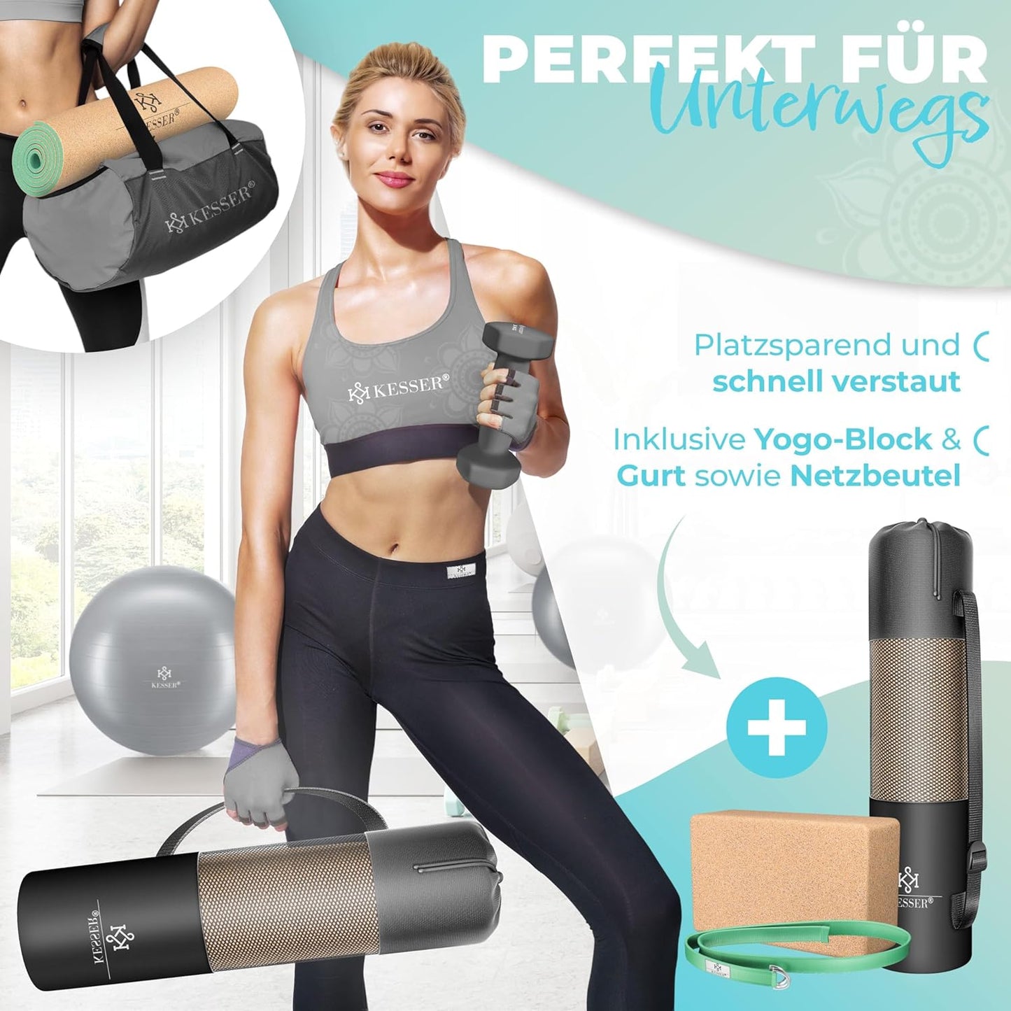 Yogamatten-Set, Mint Grün