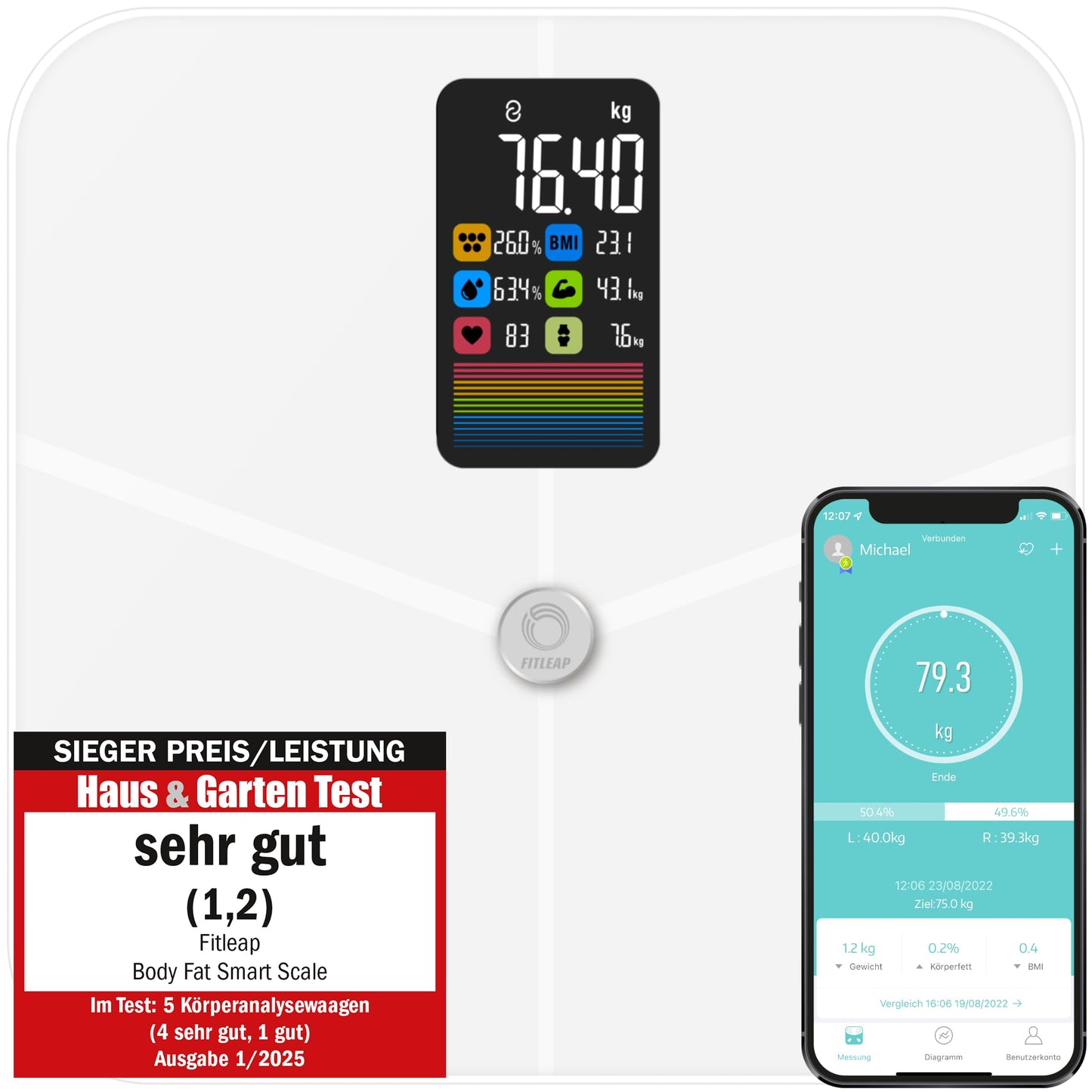 Digitale Körperfettwaage, Weiß