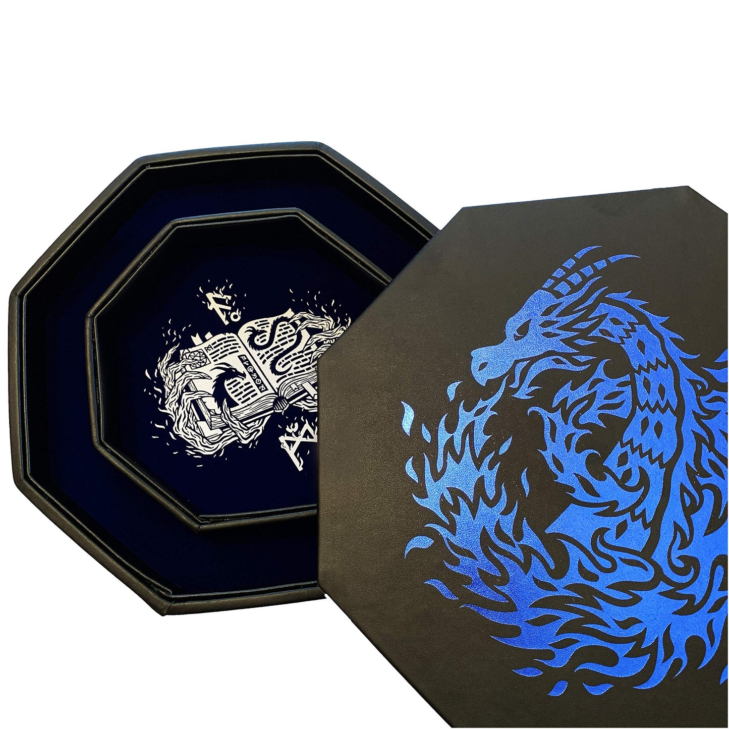 Fire Dragon Würfelschale mit Deckel und Hexenbuchmotiv, Blue Wizard