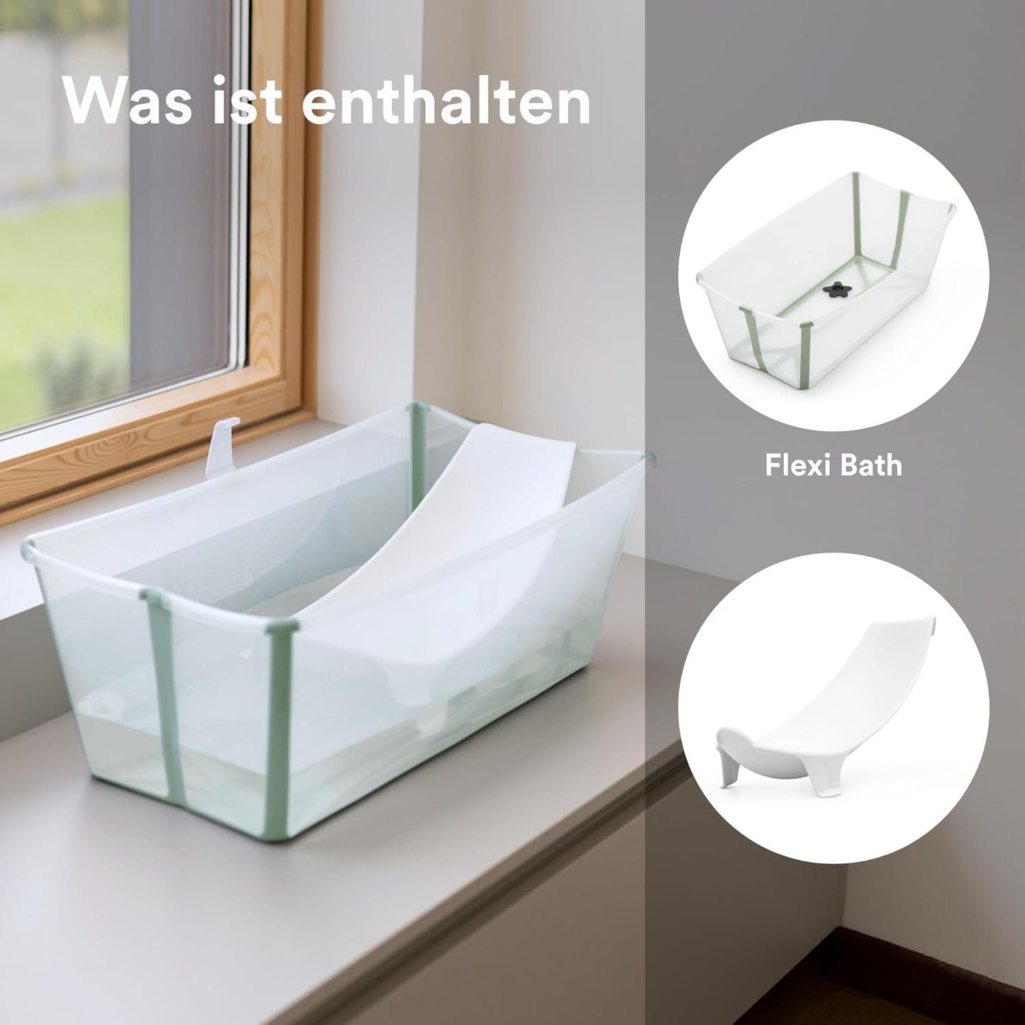 Flexi Bath mit Neugeborenenunterstützung, Regular - 64 x 24 x 34 (cm) Transparent Green