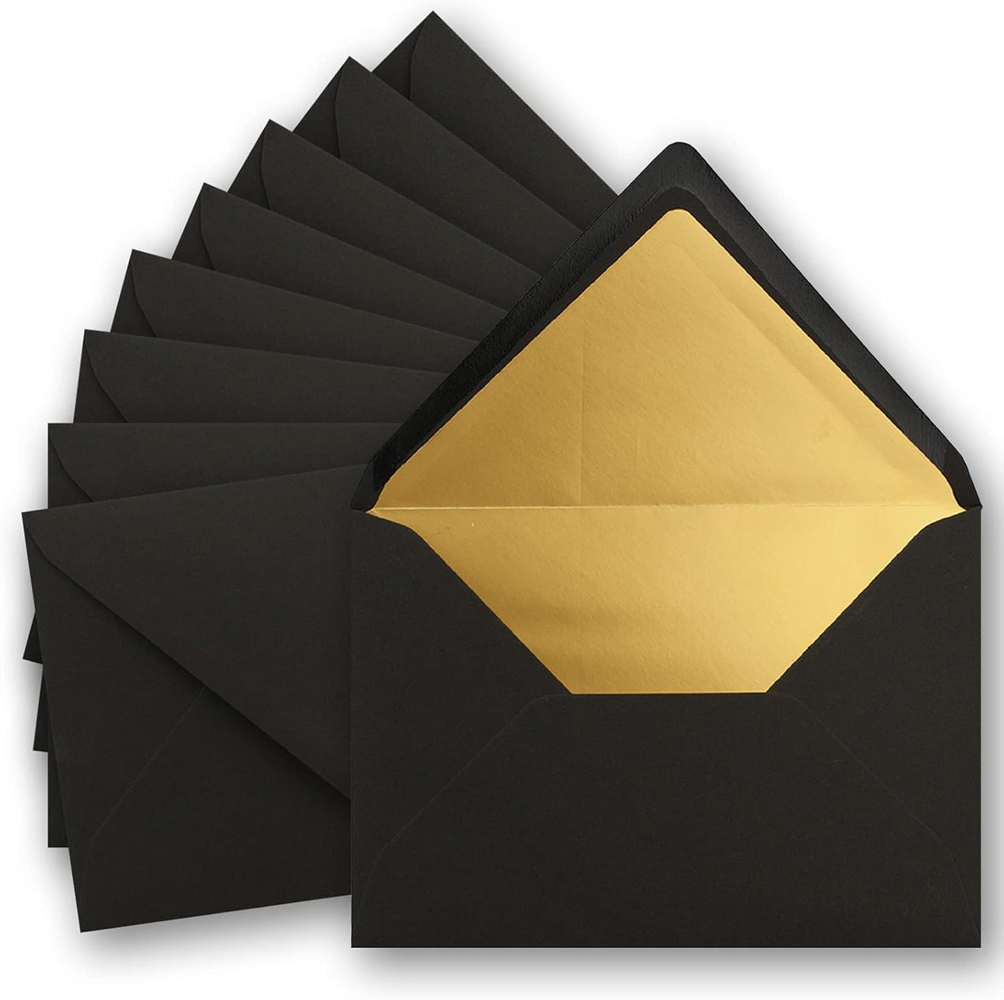 C5 Briefumschläge-Set mit Goldfütterung (75 Stück), 75 Umschläge Schwarz | Gold