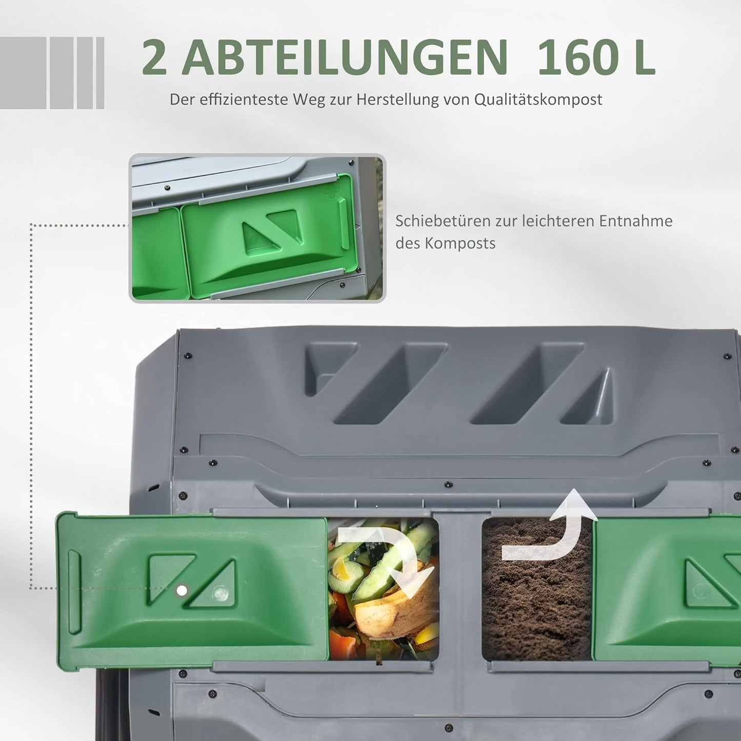 Komposttrommel mit 2 Kammern, Grau