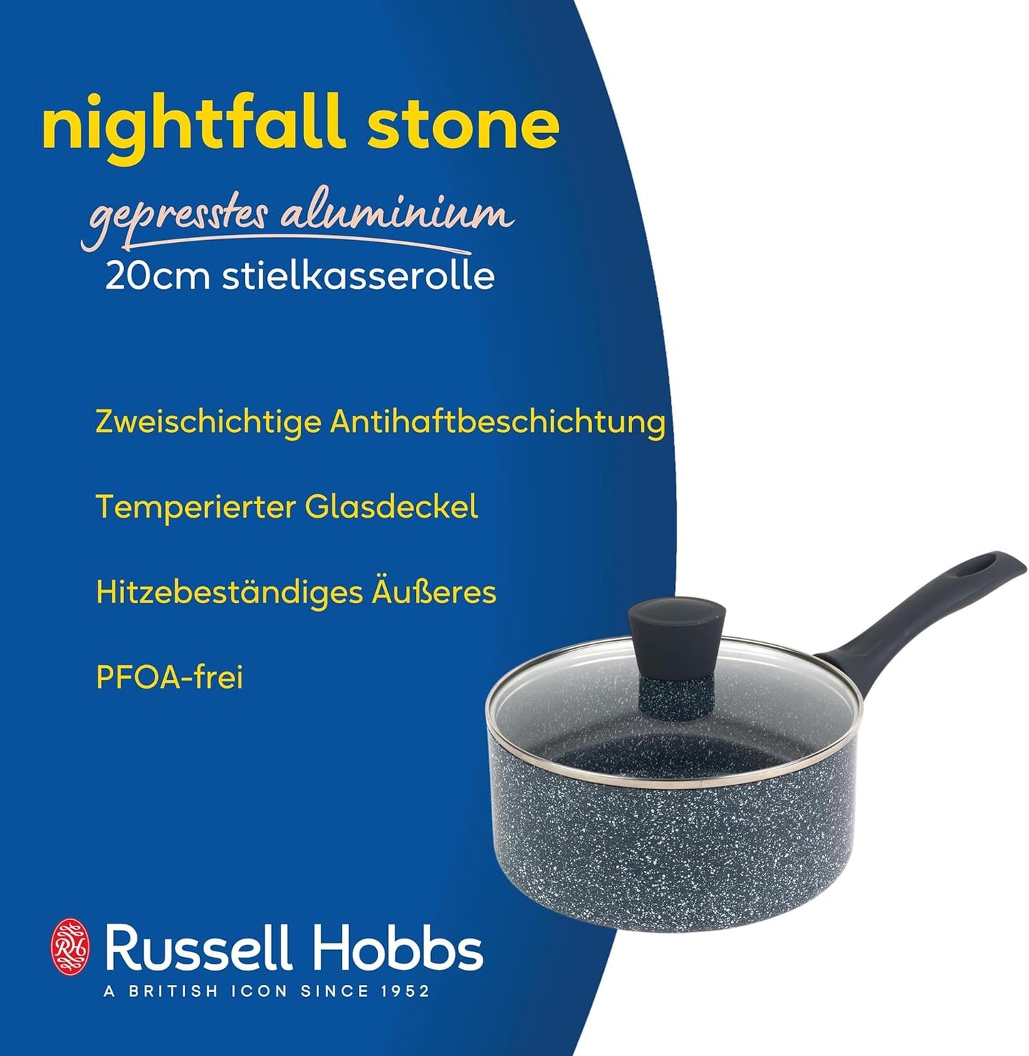 Antihaft-Stielkasserolle mit Hartglasdeckel RH00846EU, 20 cm Kochtopf