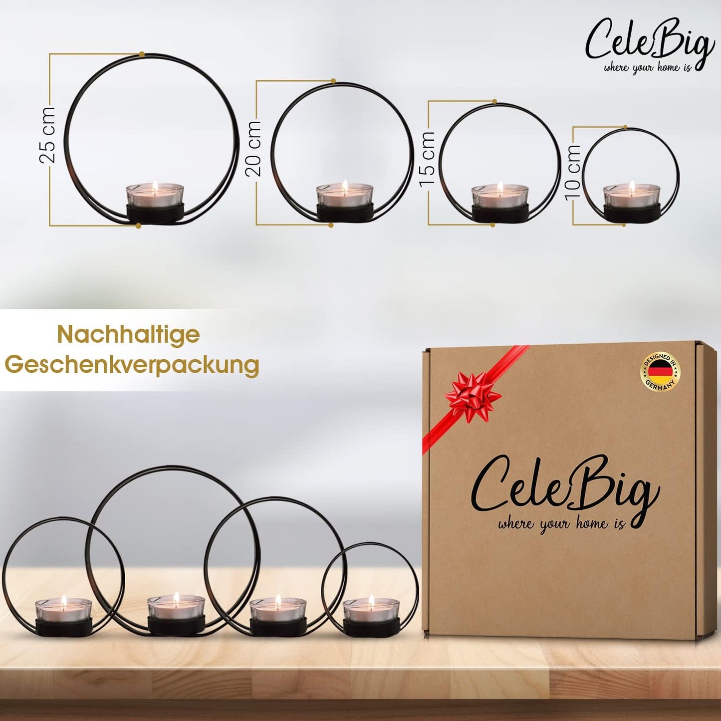 4er-Set Kerzenständer-Set mit Windlicht, 4er Set Schwarz