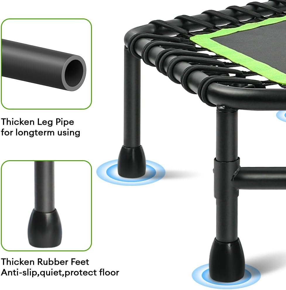 Mini-Fitness-Trampolin mit Bungee-Rückpraller, Grün-Sechskant-mit Griff