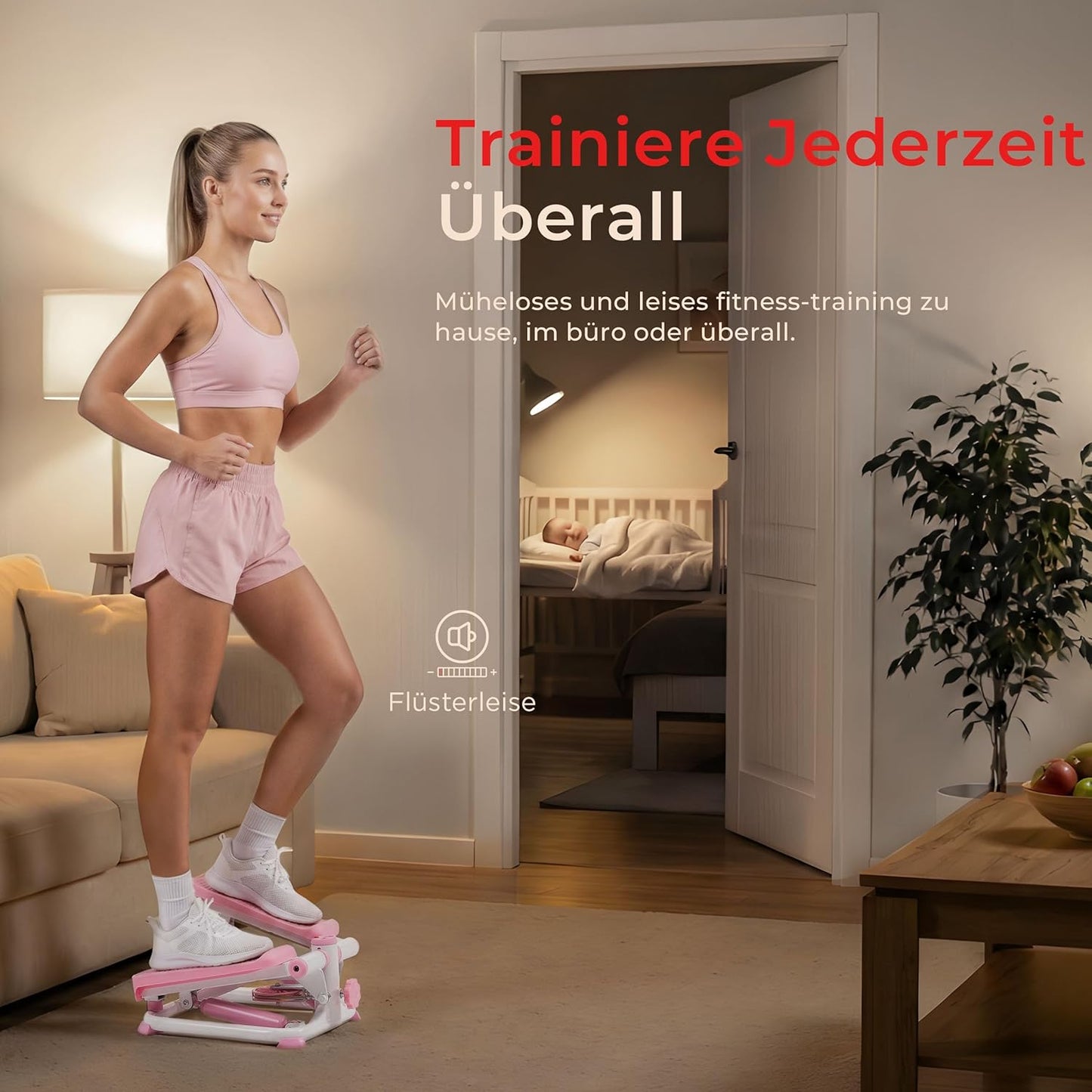 Stepper für Zuhause mit Widerstandsbändern und App, Klassisch / Pink