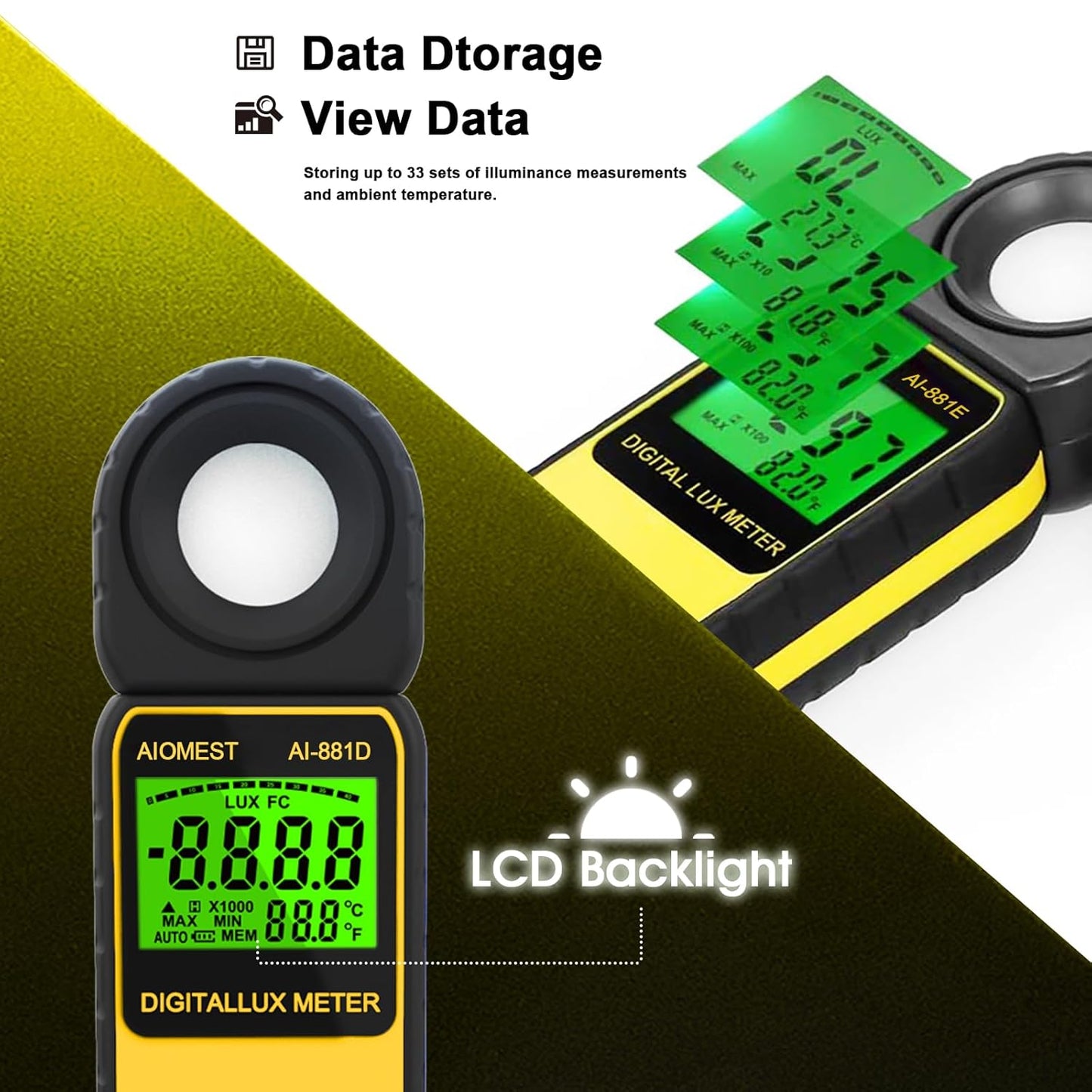 AI-881E Luxmeter mit drehbarem Detektor, 300.000 Luxmeter