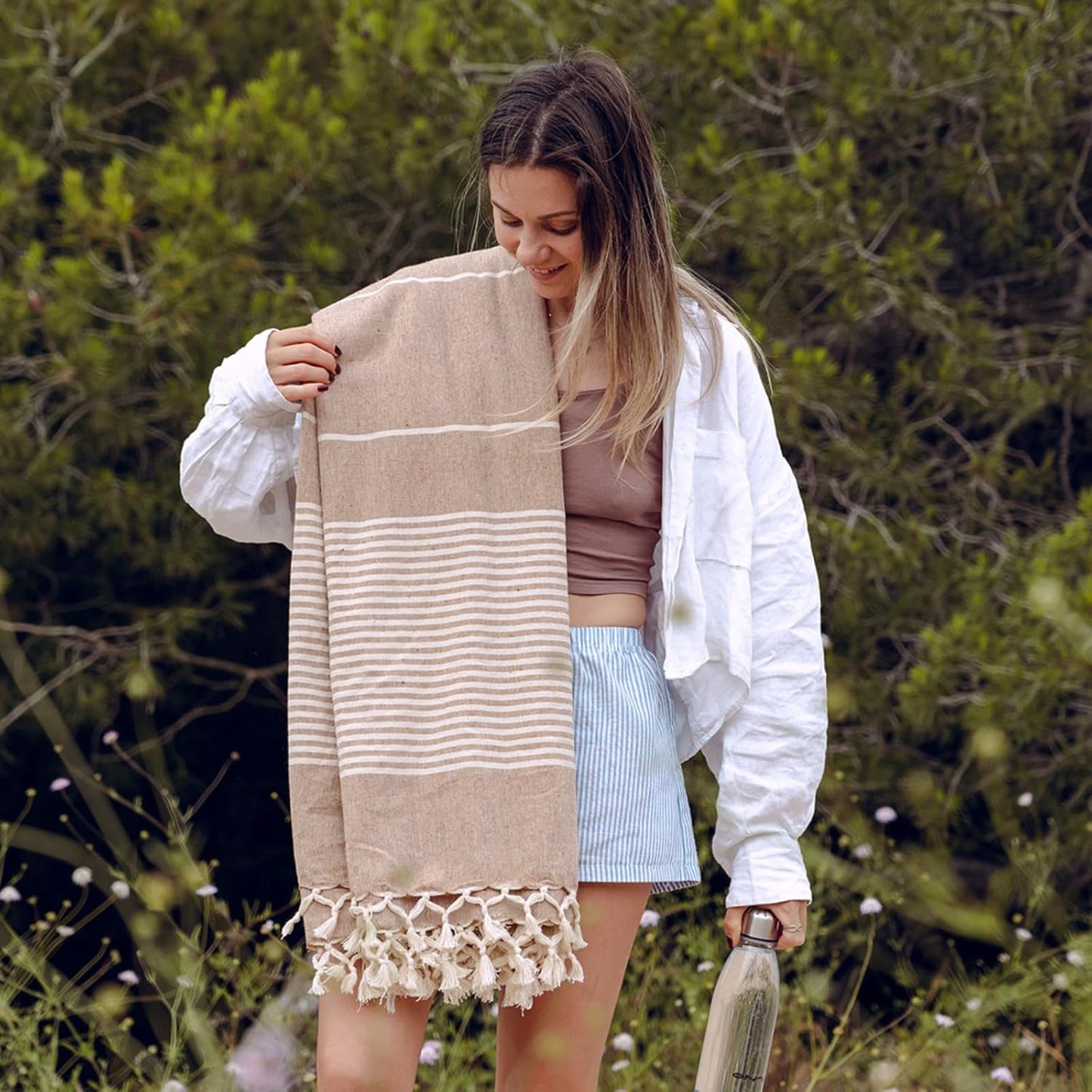 Fouta XXL Strandtuch mit Fransen, Braun