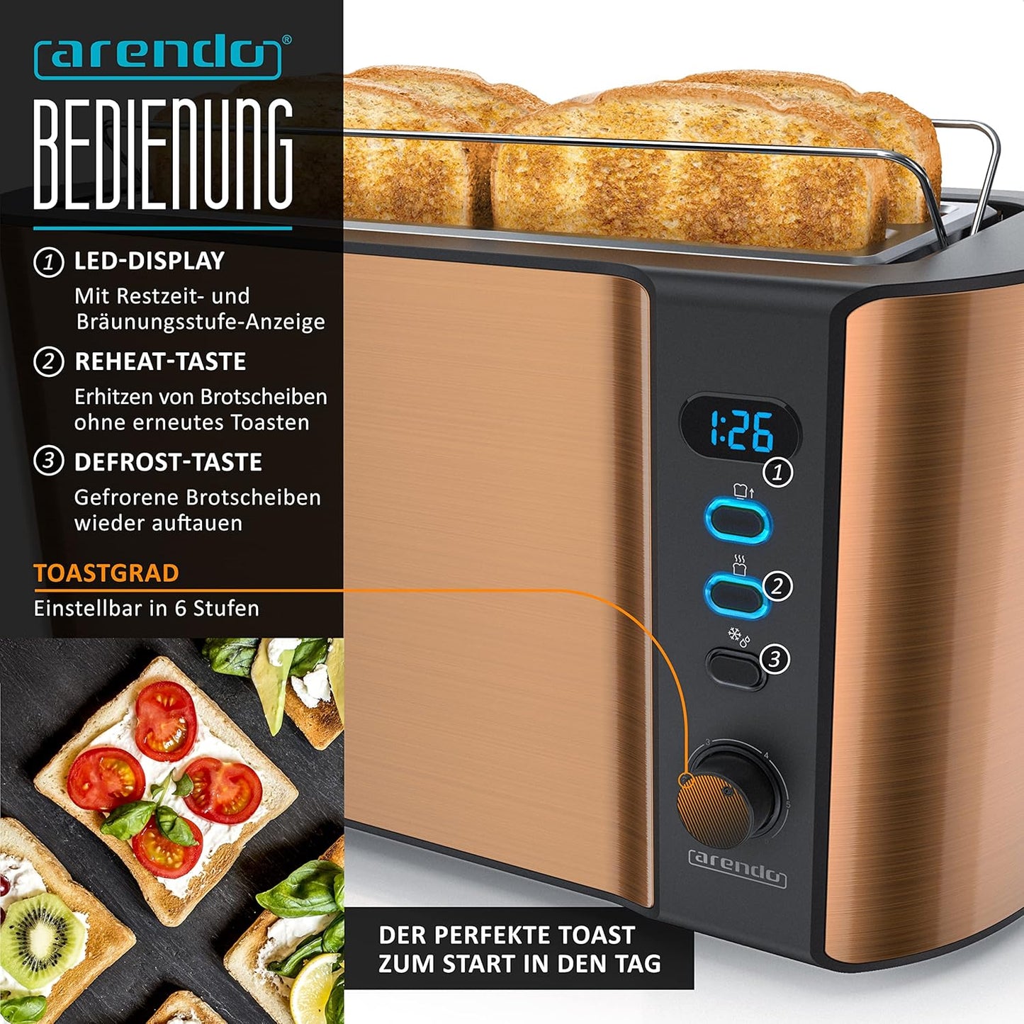 3-teiliges Küchenset mit Wasserkocher, Toaster & Eierkocher, D: Kupfer