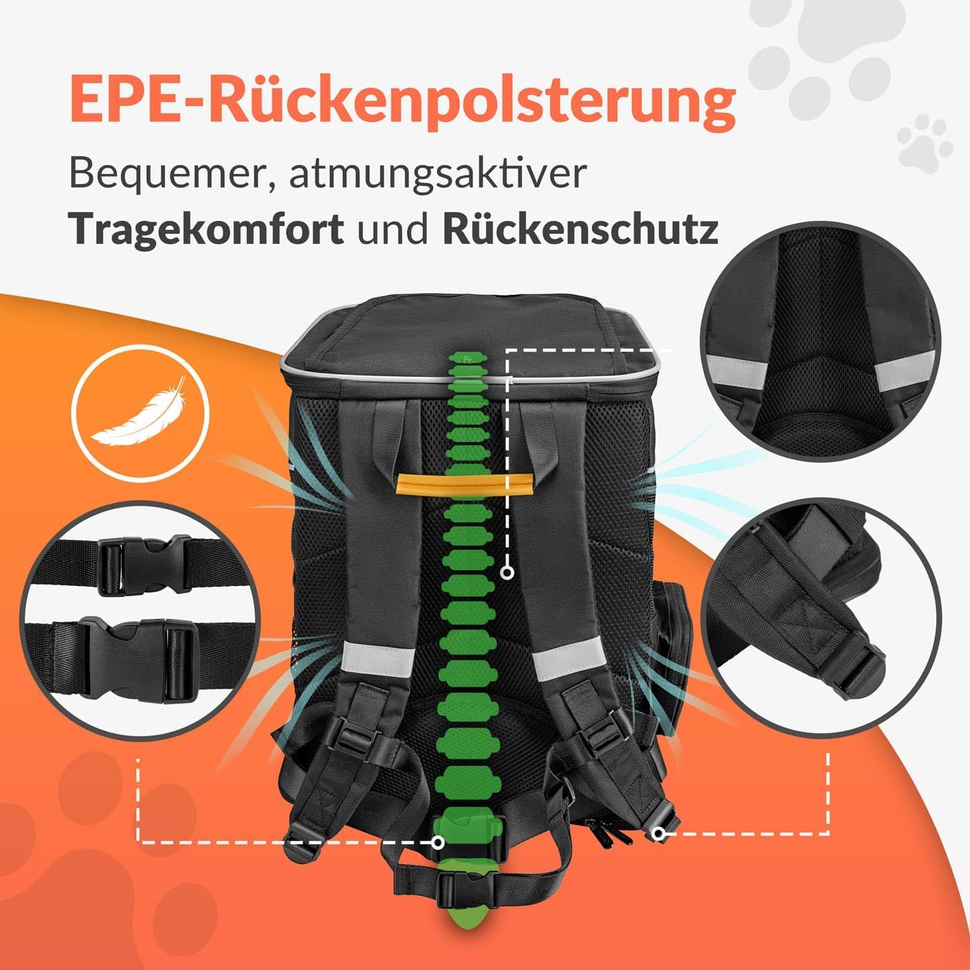 Haustierrucksack bis 20 kg, faltbar mit Kurzleine, Schwarz