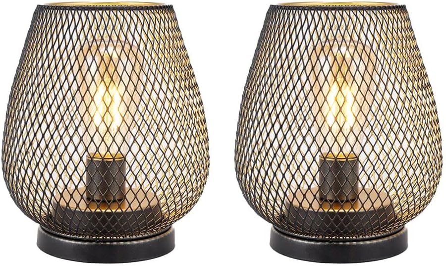 2er-Set Kabellose LED-Tischlampen im Metallkäfig-Design, Braun