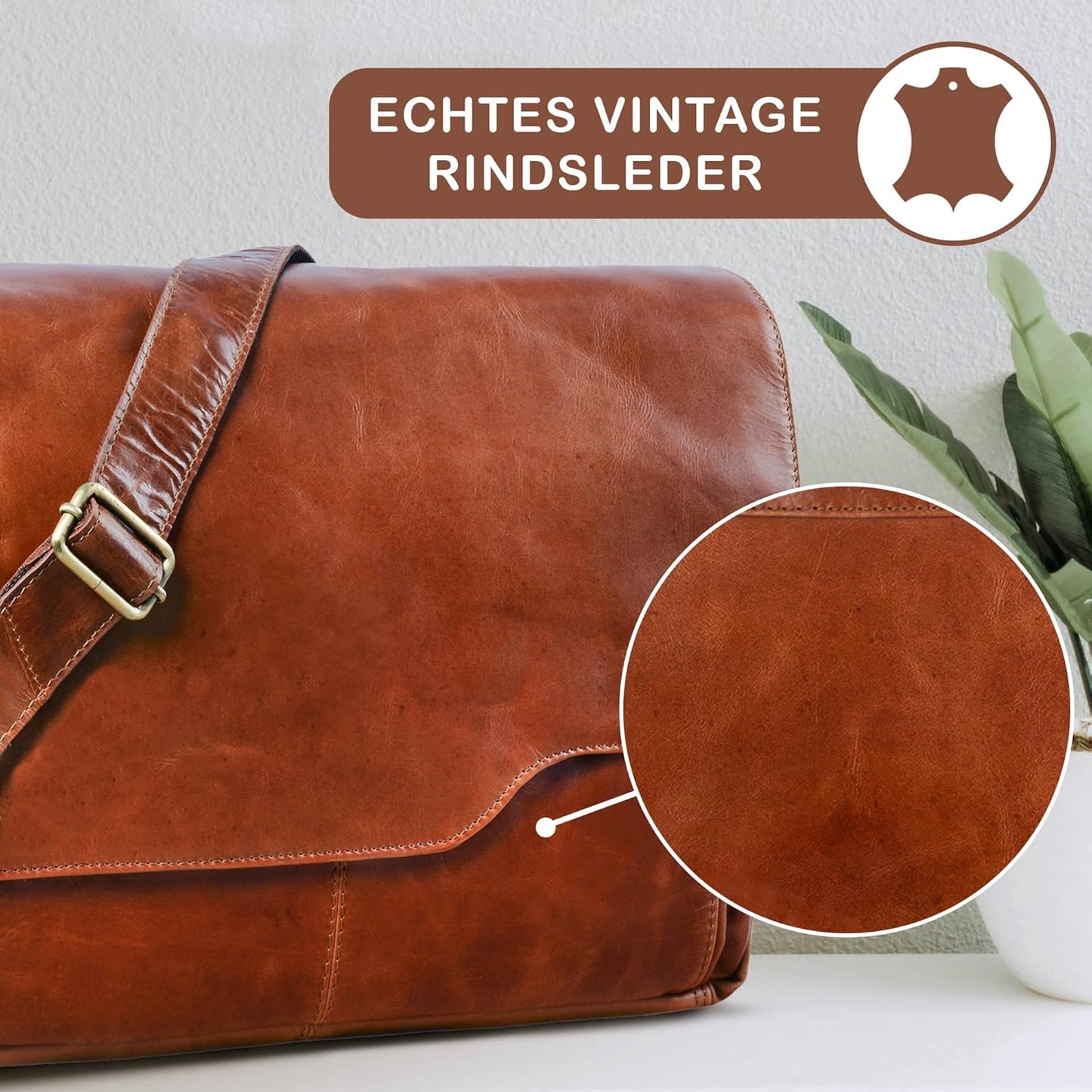 Marlon - Herren Ledertasche, Cognac - Glänzend