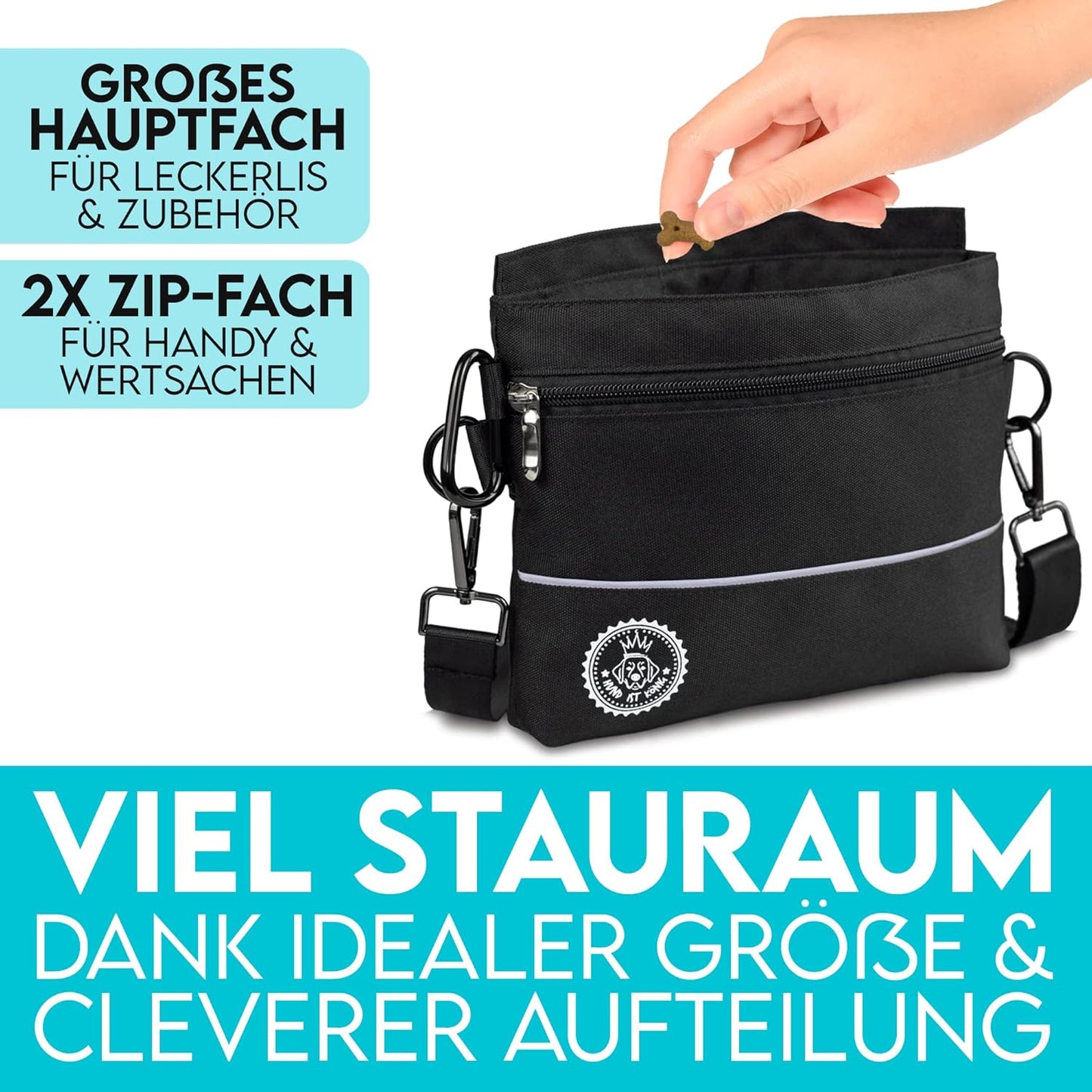 Leckerlietasche für Hunde mit Magnet-Verschluss, Schwarz [L]: 20 X 17 X 3,5cm (B X H X T)