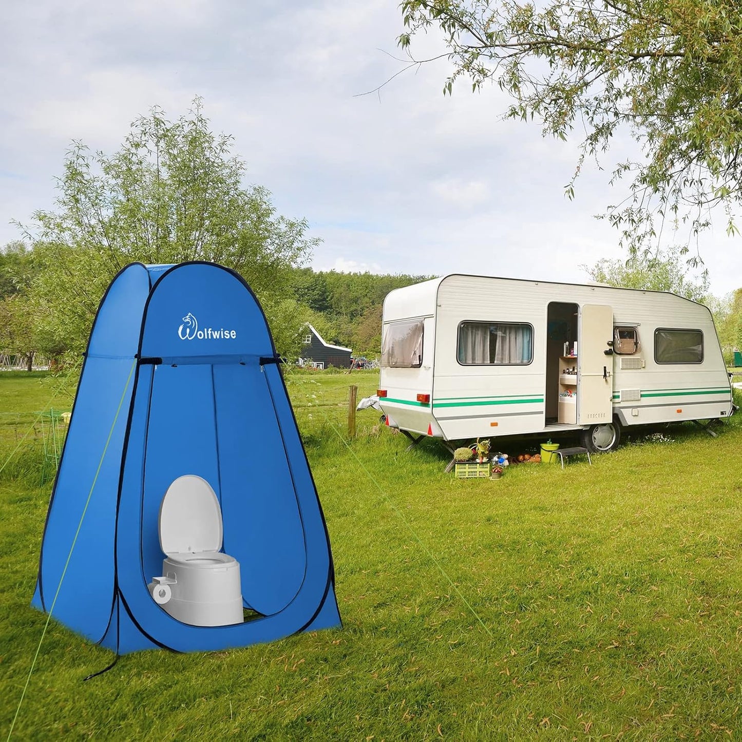 Pop-up-Dusch- und Umkleidezelt fürs Camping, Blau Grosszügig: H 190cm, W 120cm