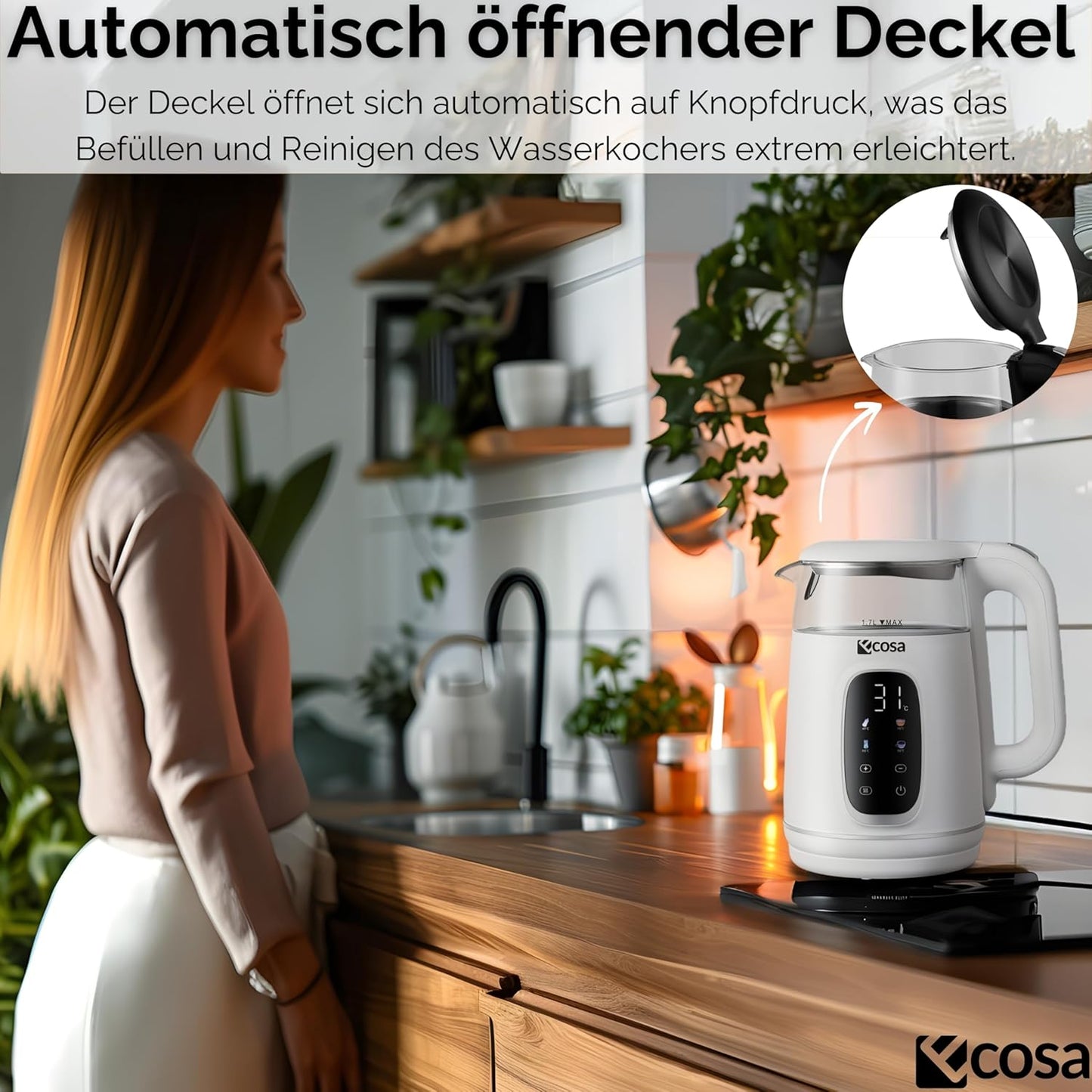 Wasserkocher mit Temperatureinstellung (1,7 Liter), Woldo White