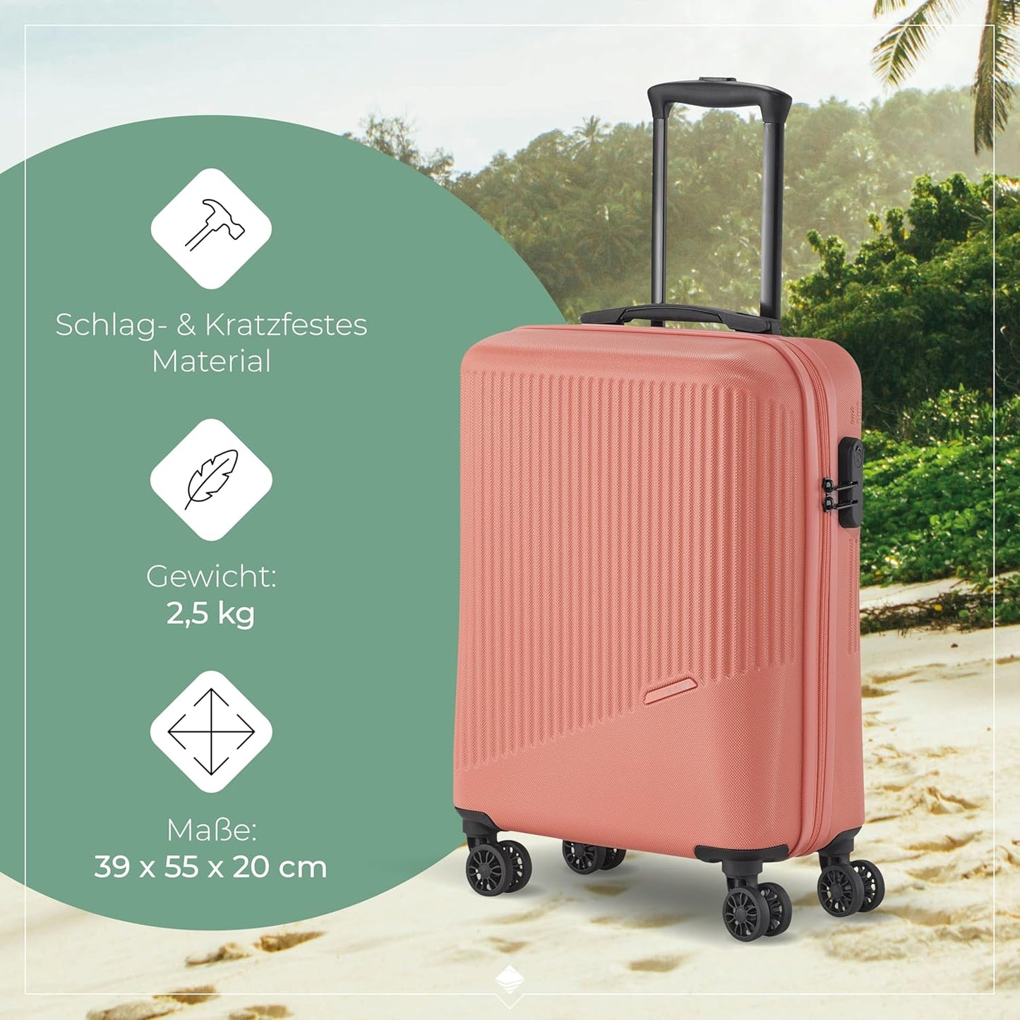 Kollektion Bali Handgepäck Hartschalentrolley mit 4 Doppelrollen & Zahlenschloss, Koralle Trolley Handgepäck (55 cm)