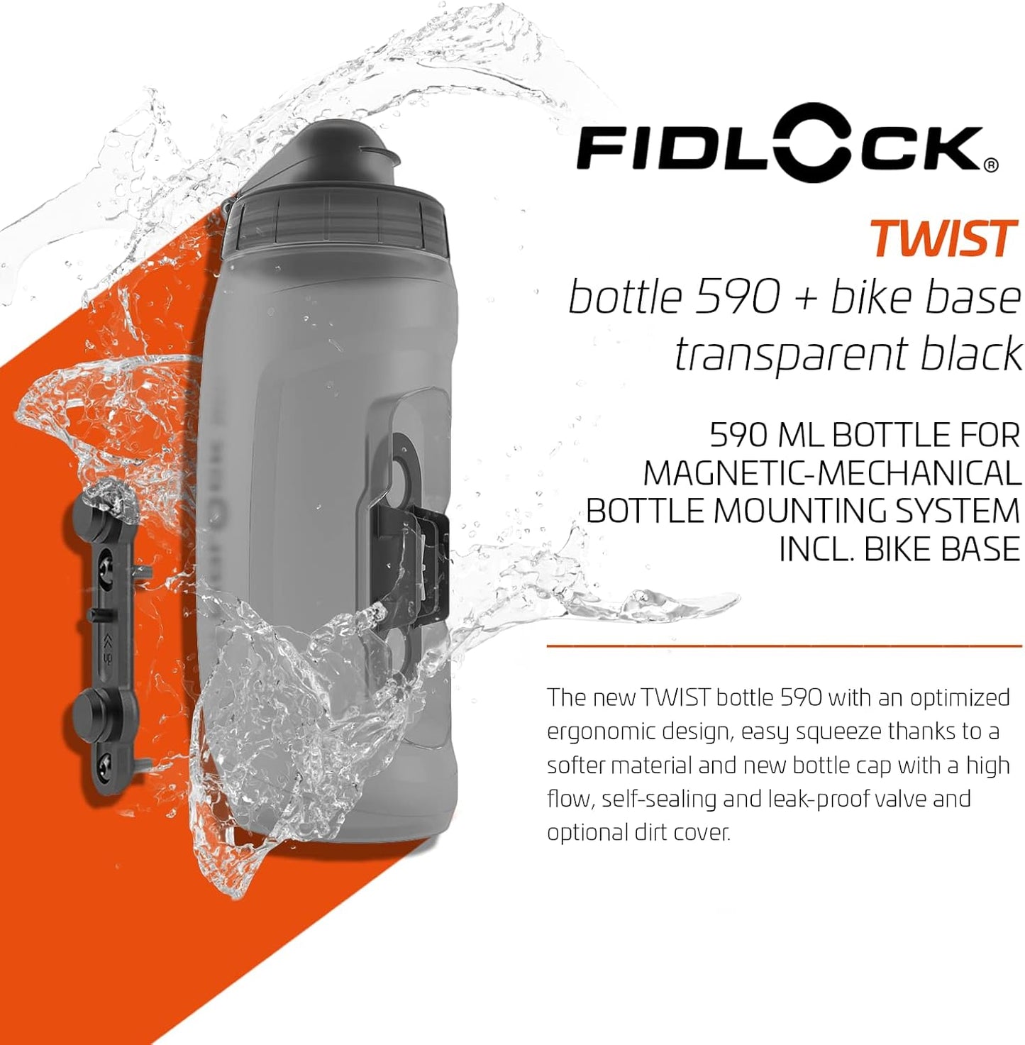 bottle 590 + bike base Trinkflasche mit Magnethalterung, transparent black 590 ml