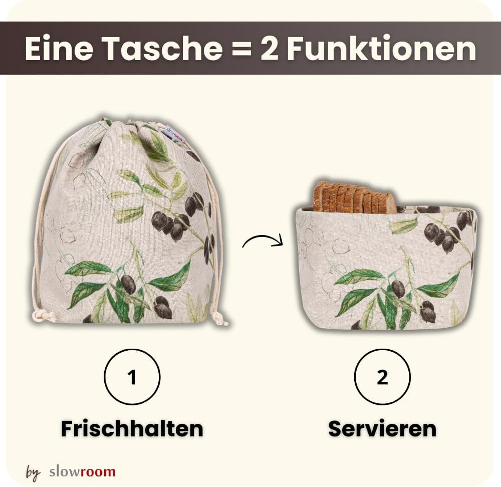 2in1 Brotbeutel, 2 in 1 Schwarze Oliven