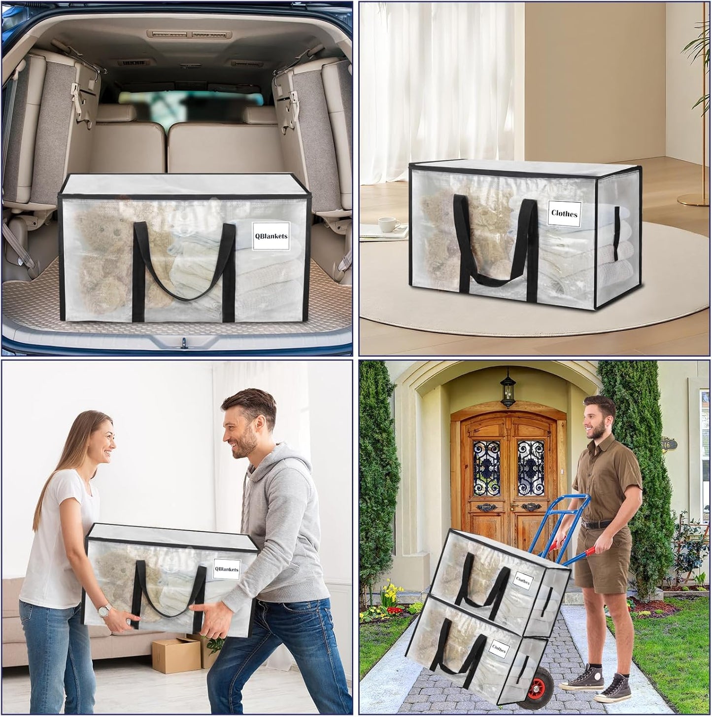4er-Set Aufbewahrungstaschen mit Reissverschluss, 4er-Pack Transparent
