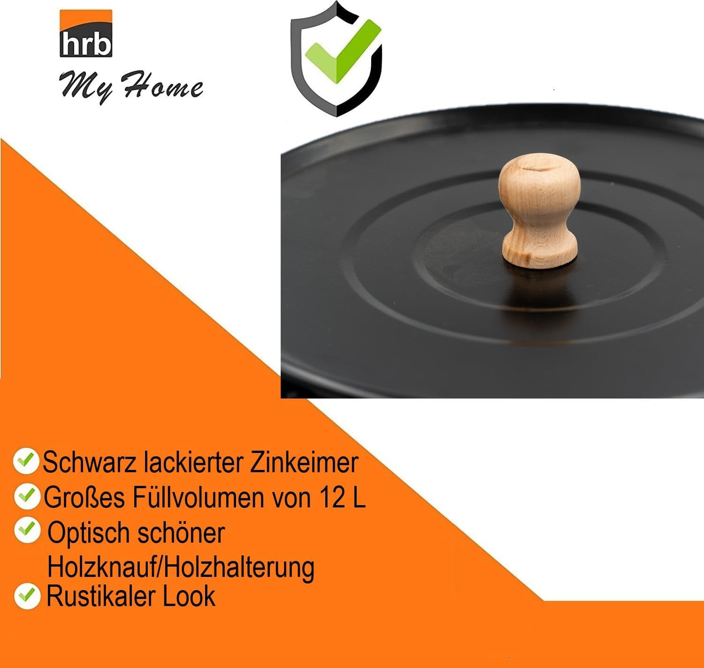 Ascheeimer mit Deckel, 12 Liter Schwarz
