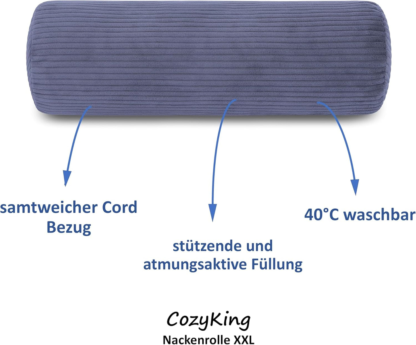 Nackenrolle in Cord Optik, Cord Grau 15 x 70 cm