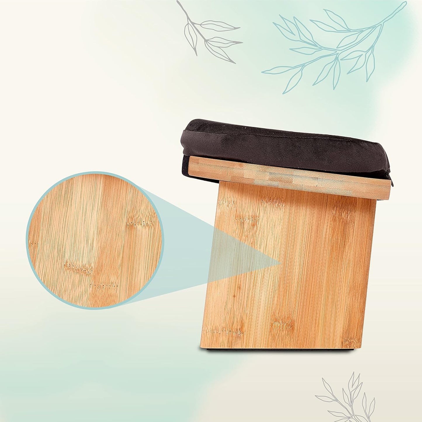 Klappbare Yoga- und Meditationsbank aus Holz, Schwarzes Kissen + Bank