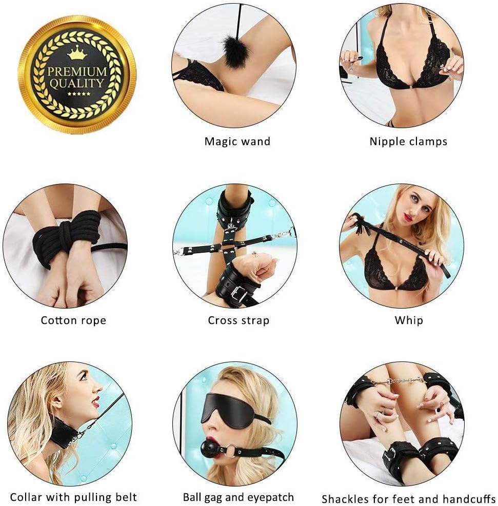 BDSM Bondage-Set mit 10 Zubehörteilen, Schwarz