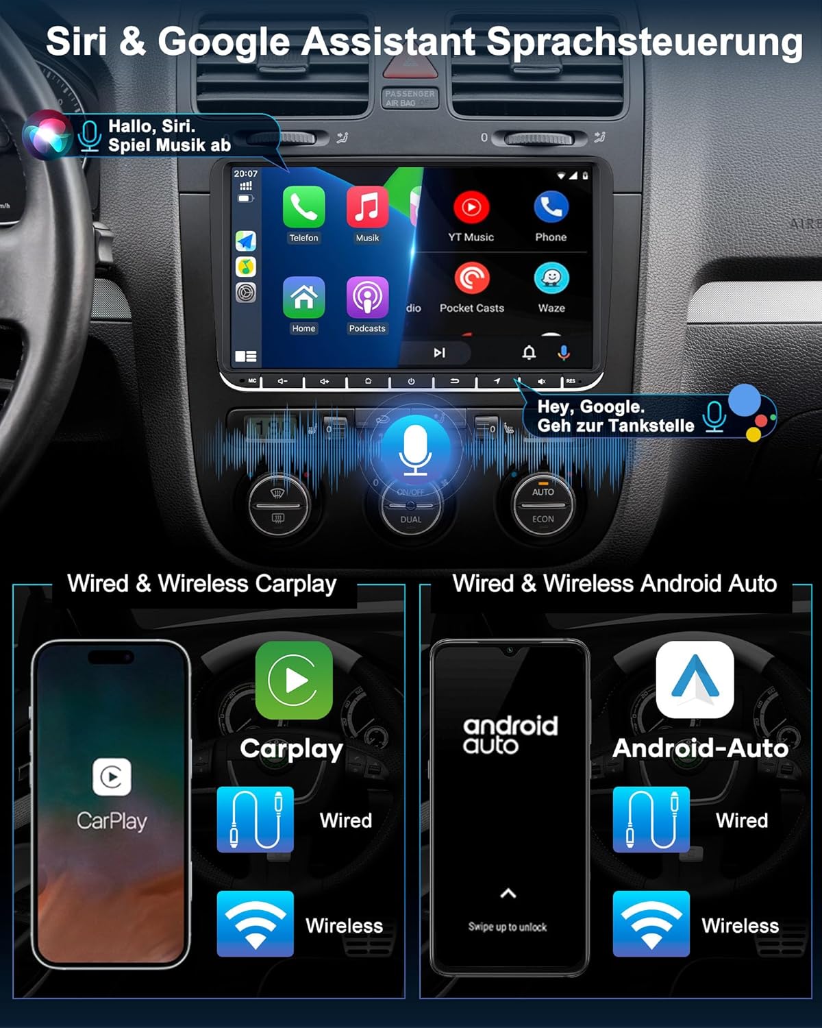 2Din Autoradio mit Bildschirm und Navi (9 Zoll)