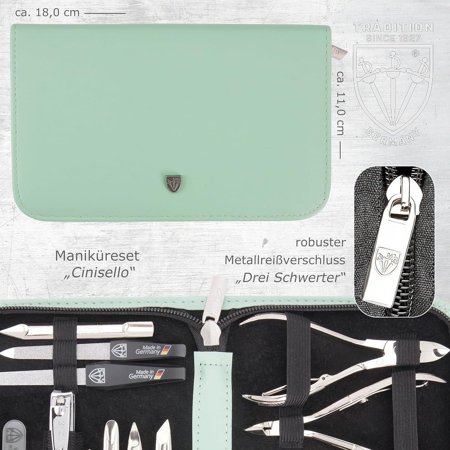 16-teiliges Maniküre-Pediküre-Set Cinisello, MINT / KUNSTLEDER