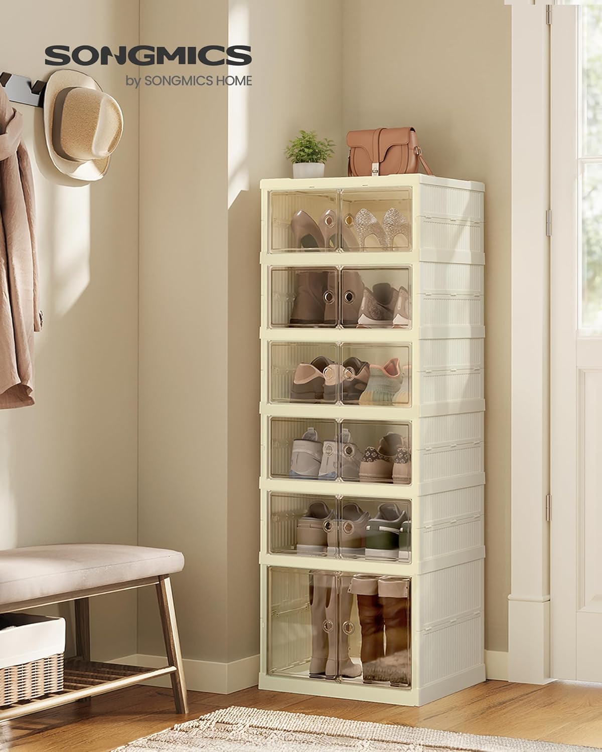 Schuhregal Organizer mit 6 Ebenen (für 12 Paar), Cremeweiss 12 Paare