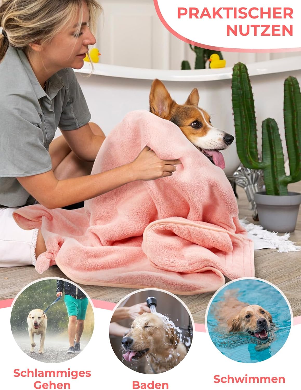 Hundebademantel mit Klettverschluss, XL Schweinchen