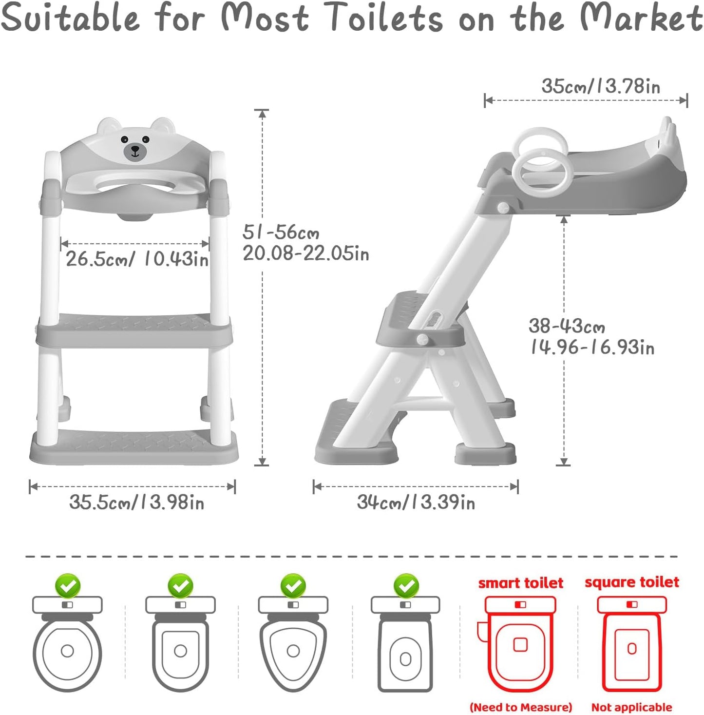 Toilettensitz mit Treppe für Kinder, Grau