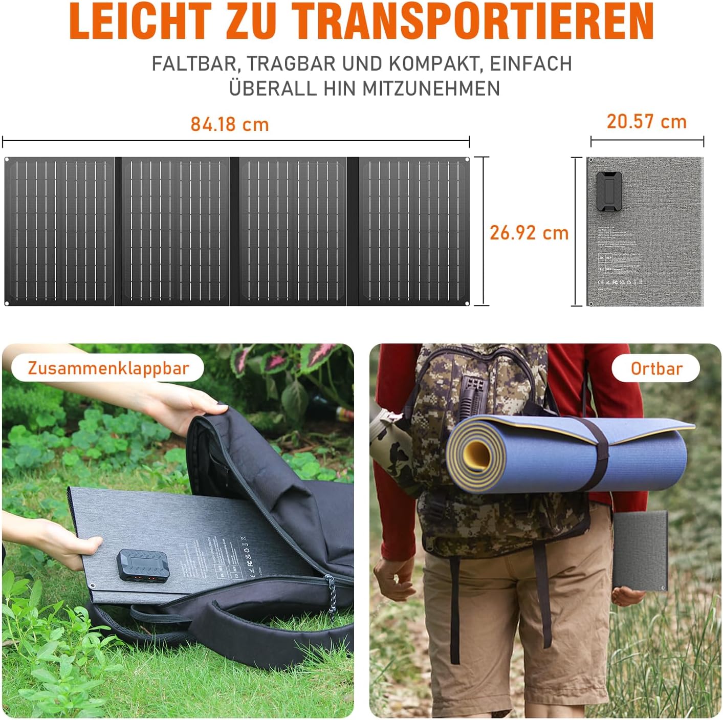 Tragbare Powerstation mit Solarpanel, Orange